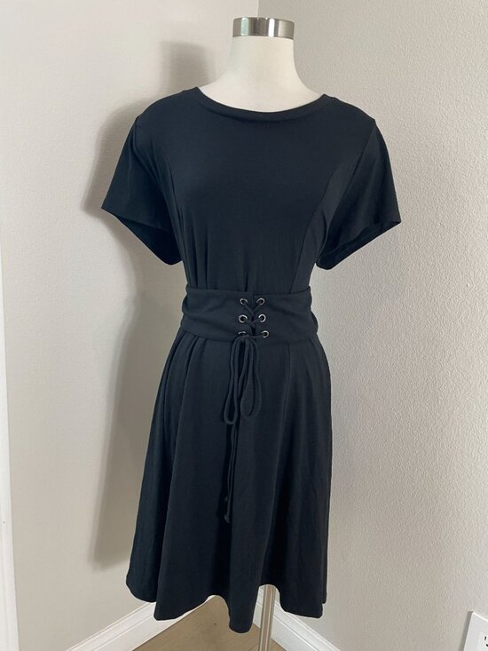 NEW Torrid Womens Plus 3X Black Lace Up Corset Short Sleeve T Shirt Dress - Picture 1 of 10